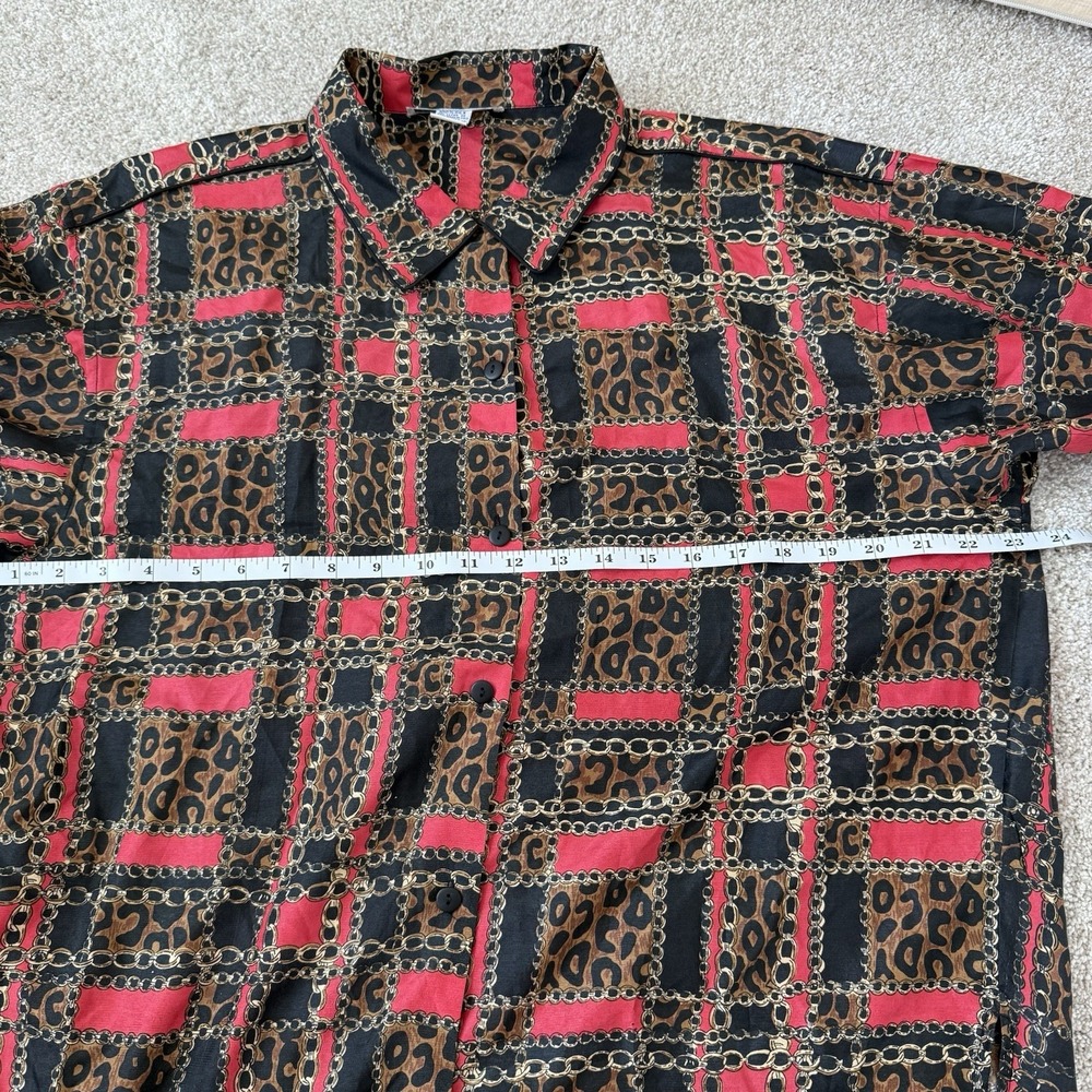 Vintage Anna and Frank 100% Silk Button Down Blouse Leopard Chain Classic Size L - Picture 10 of 12